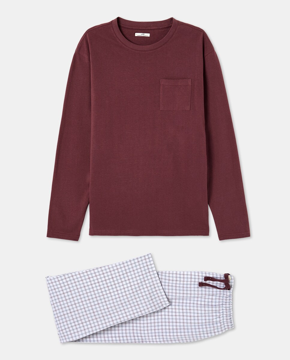 Pijama de hombre combinado algodón Granate-3