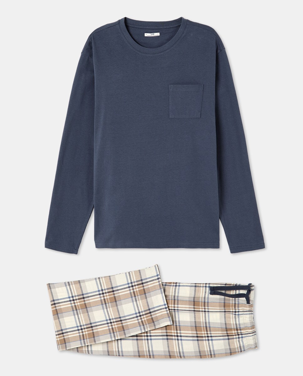 Pijama de hombre combinado algodón Azul-3