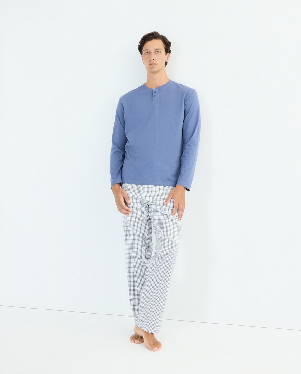 Pijama hombre combinado algodón con bolsa Azul-2