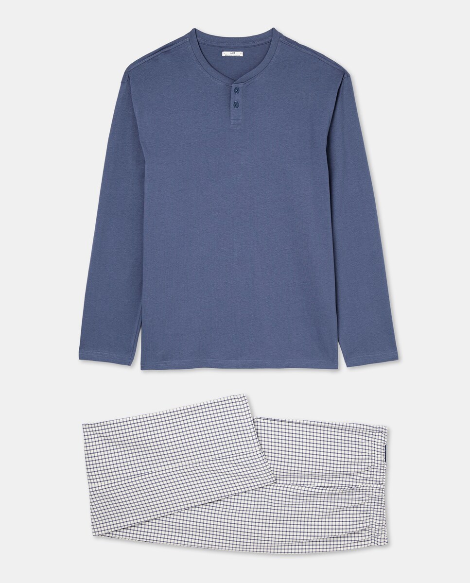 Pijama hombre combinado algodón con bolsa Azul-4