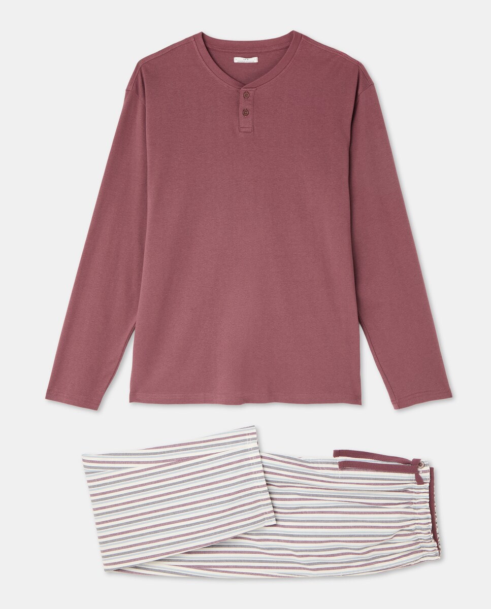 Pijama hombre combinado algodón con bolsa Granate-4