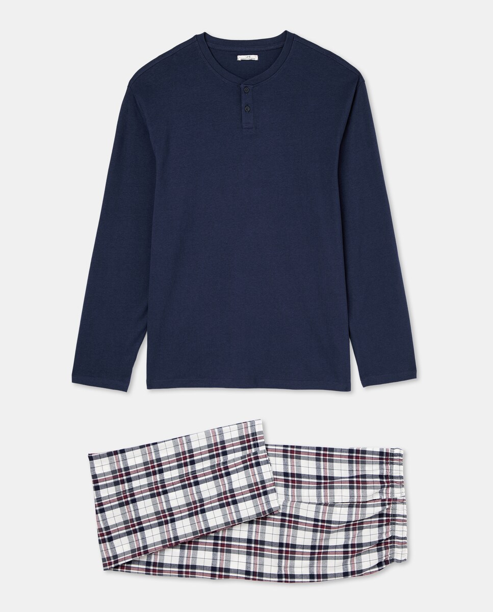 Pijama hombre combinado algodón con bolsa Azul-4