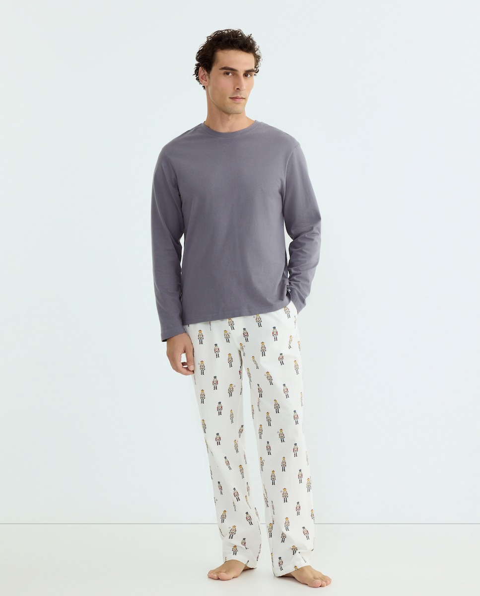 Pijama hombre algodón estampado Blanco-1