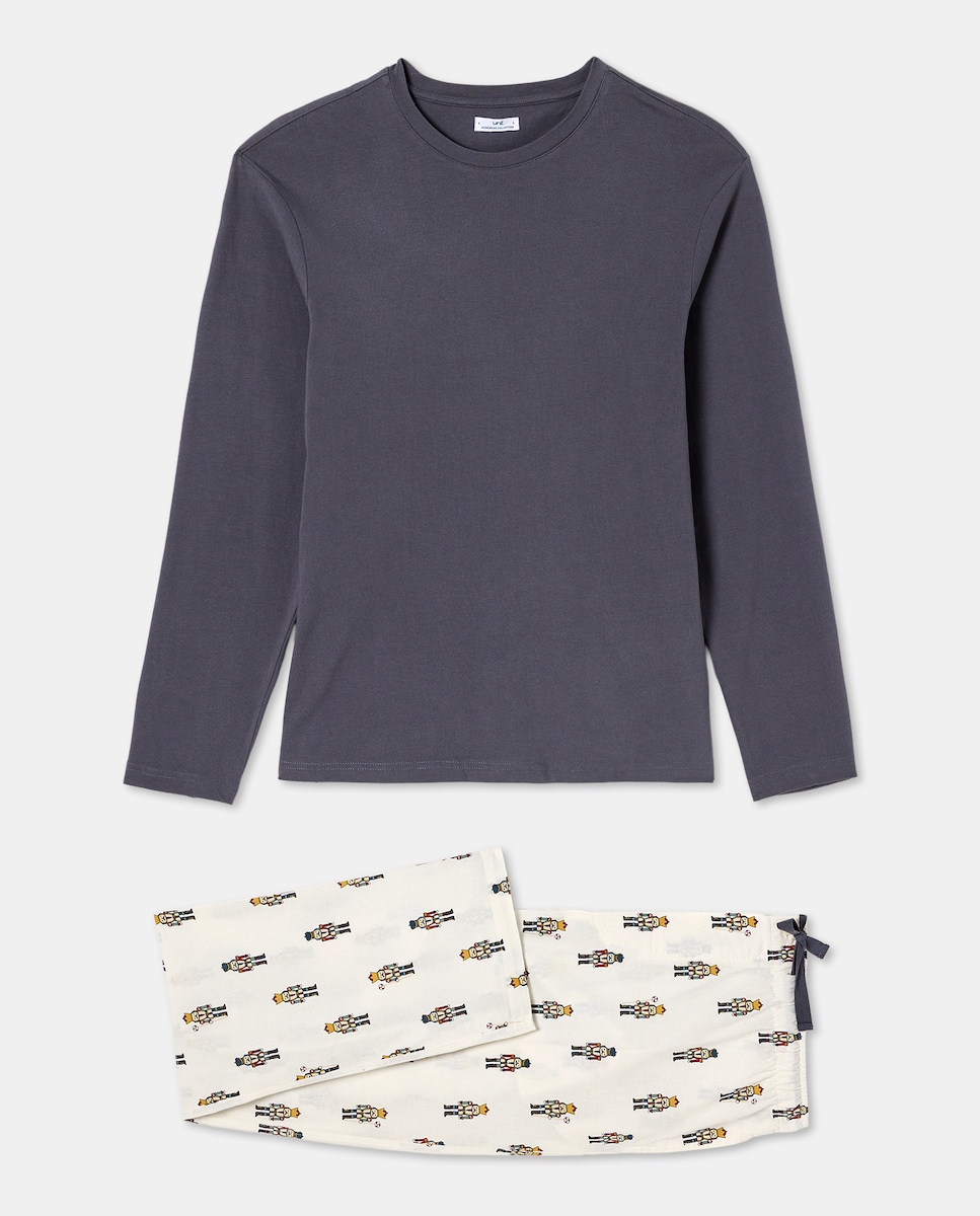 Pijama hombre algodón estampado Blanco-3