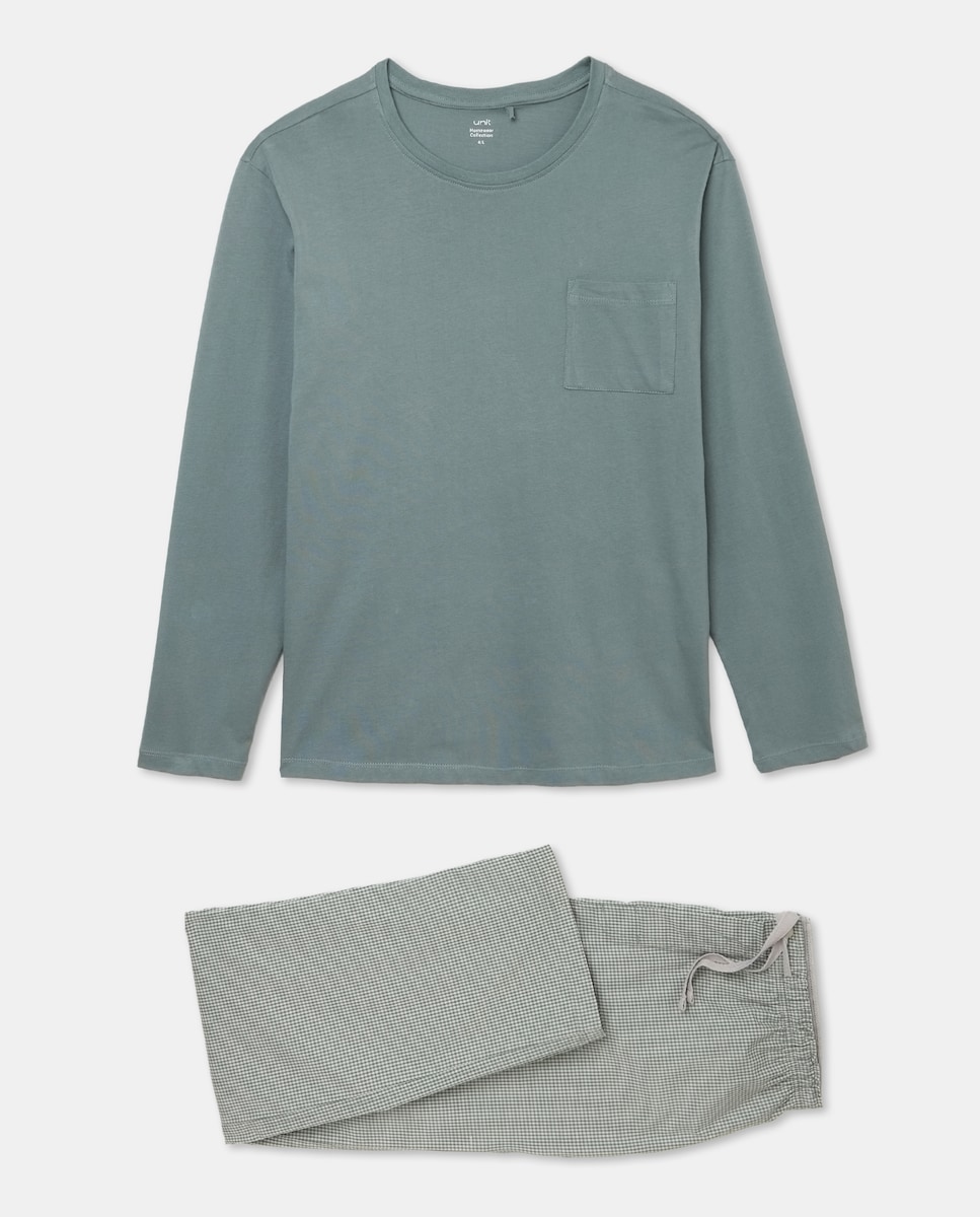 Pijama combinado manga larga Pantalón largo algodón Verde-3