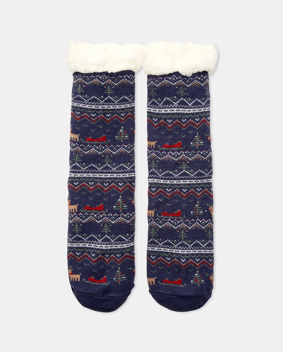 Calcetín forrado navideño hombre 820 Gris medio-1