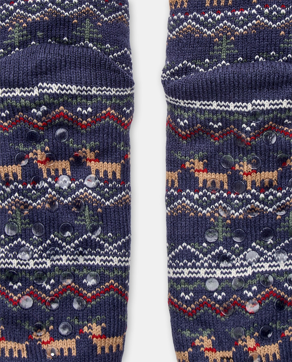 Calcetín forrado navideño hombre 820 Gris medio-3