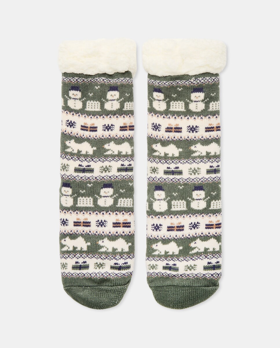Calcetín forrado navideño hombre Verde-1