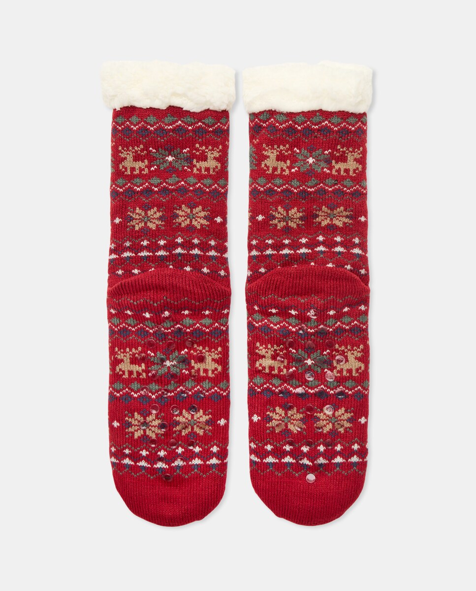 Calcetín forrado navideño hombre 600 Rojo-2