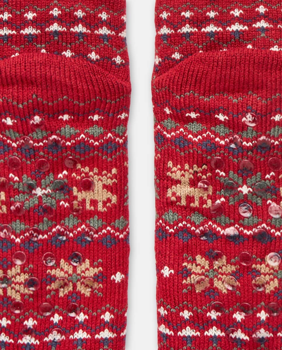 Calcetín forrado navideño hombre 600 Rojo-3