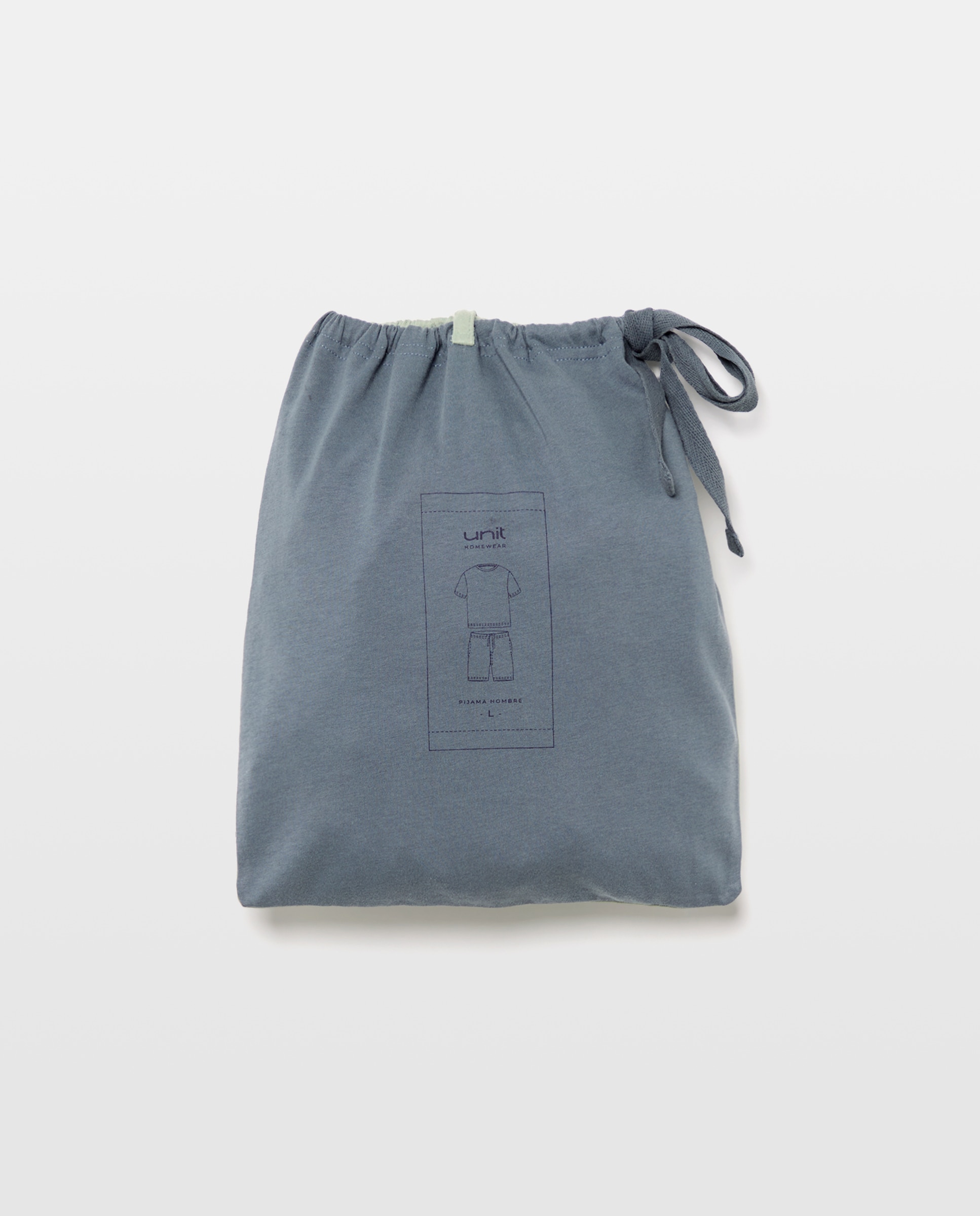 Pijama punto hombre corto con bolsa 400 Azul-5