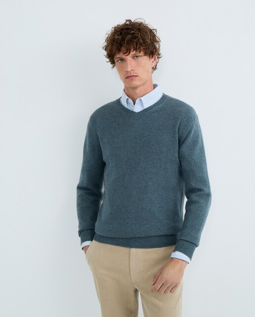 Imagen 0 de Jersey de hombre cuello pico liso Lambswool Nylon