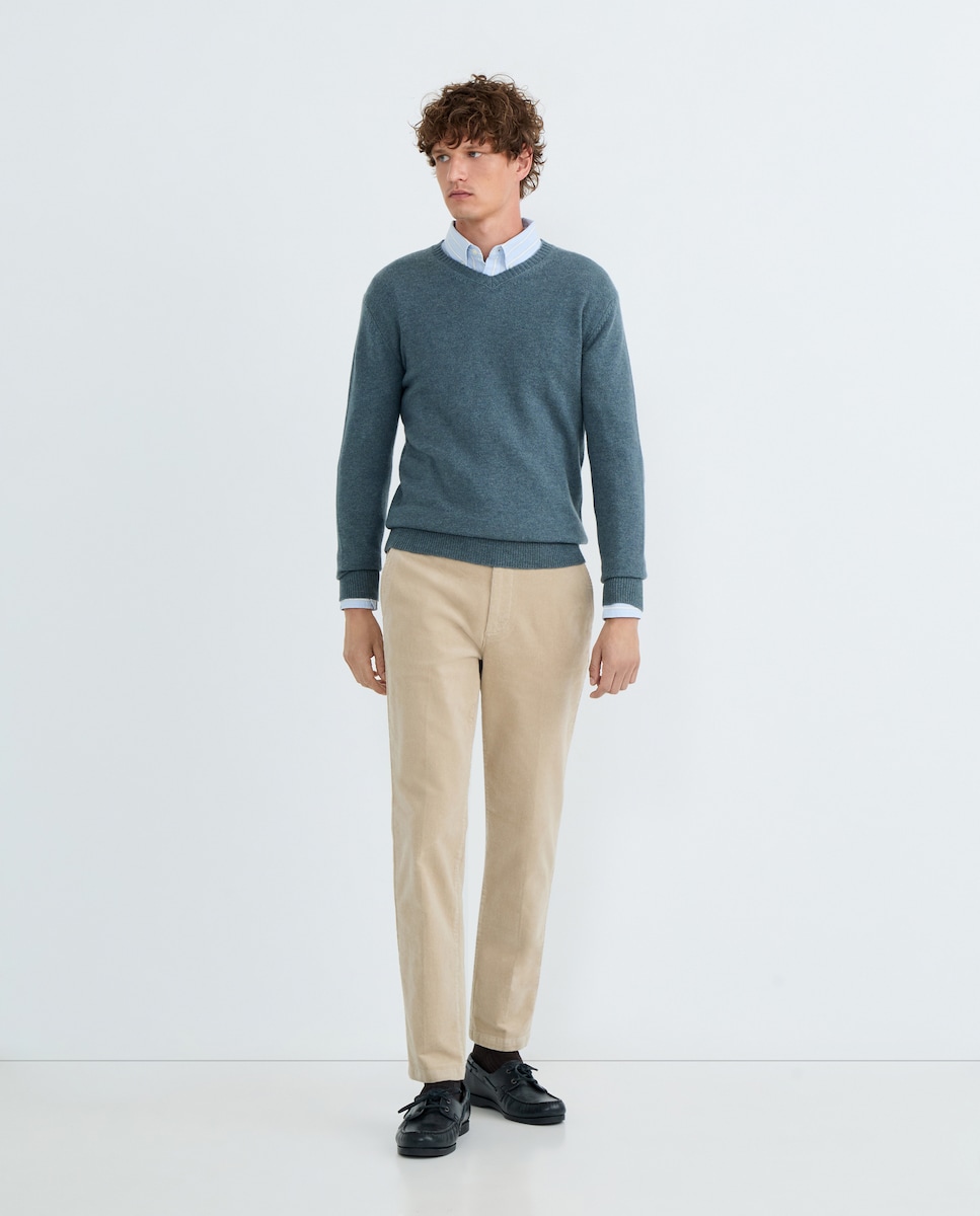 Jersey de hombre cuello pico liso Lambswool Nylon 582 Verde agua-2