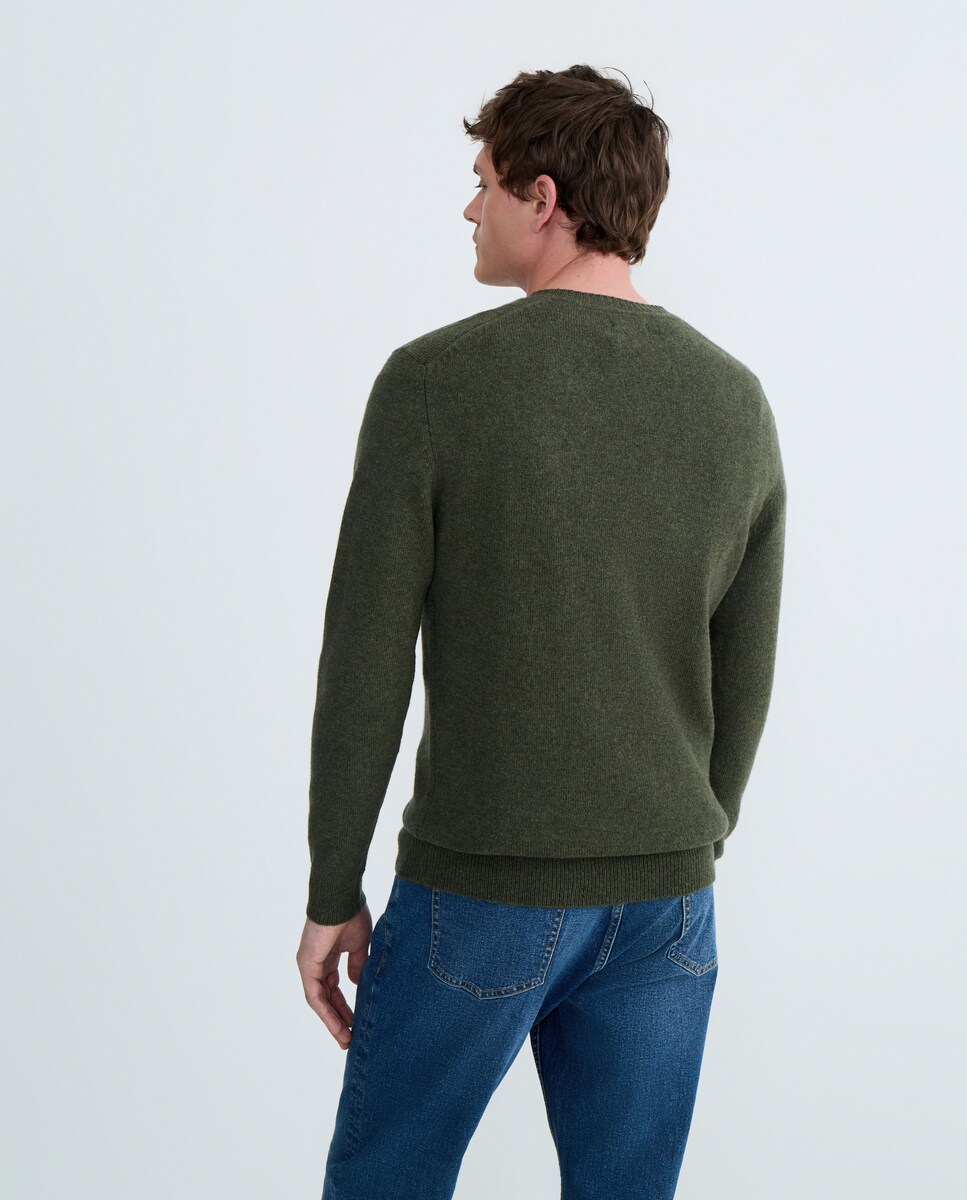 Jersey de hombre cuello pico liso Lambswool Nylon 520 Kaki-3