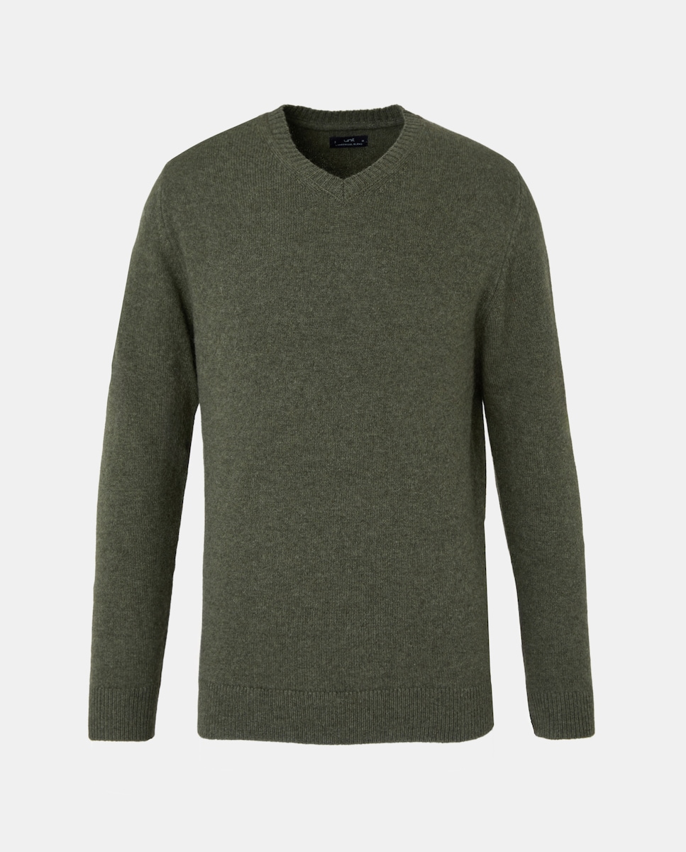 Jersey de hombre cuello pico liso Lambswool Nylon 520 Kaki-4