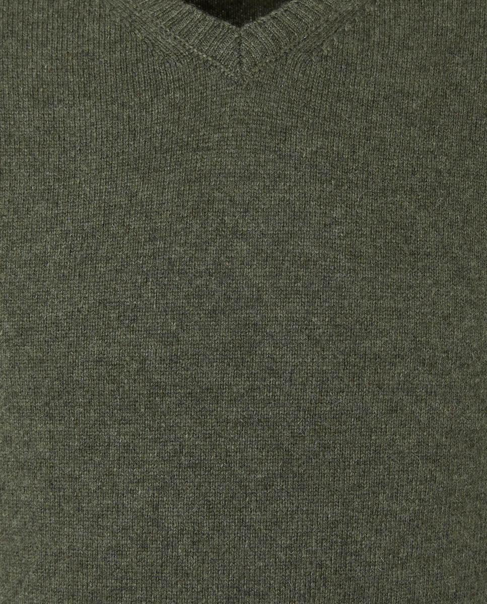Jersey de hombre cuello pico liso Lambswool Nylon 520 Kaki-5