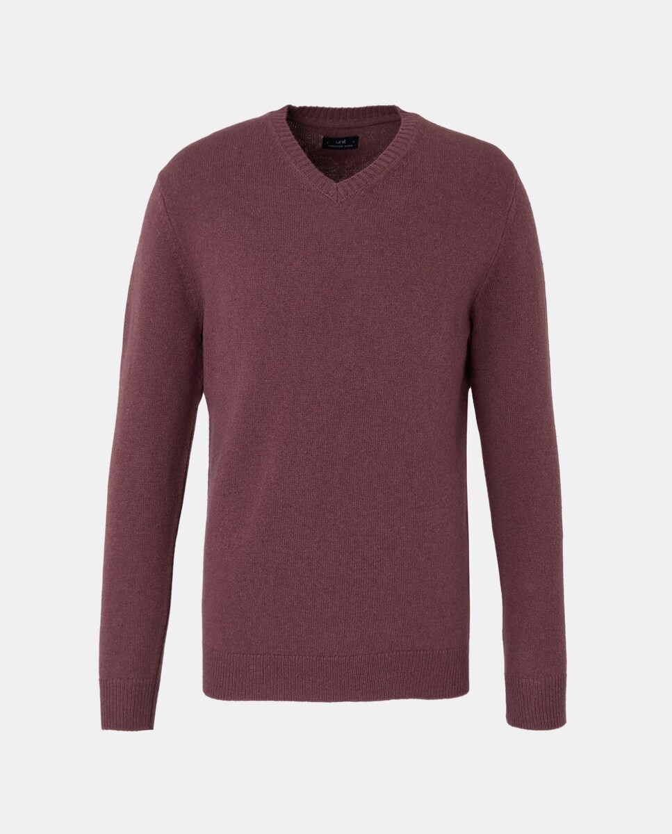 Jersey de hombre cuello pico liso Lambswool Nylon 230 Rosa oscuro-4