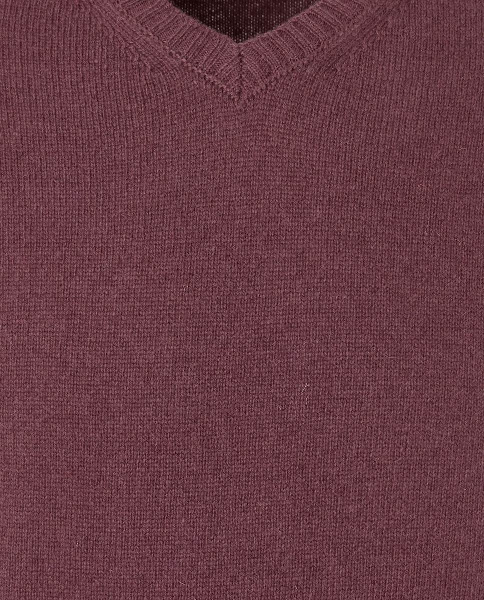 Jersey de hombre cuello pico liso Lambswool Nylon 230 Rosa oscuro-5