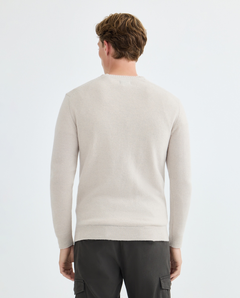 Jersey de hombre cuello pico liso Lambswool Nylon Beige-3