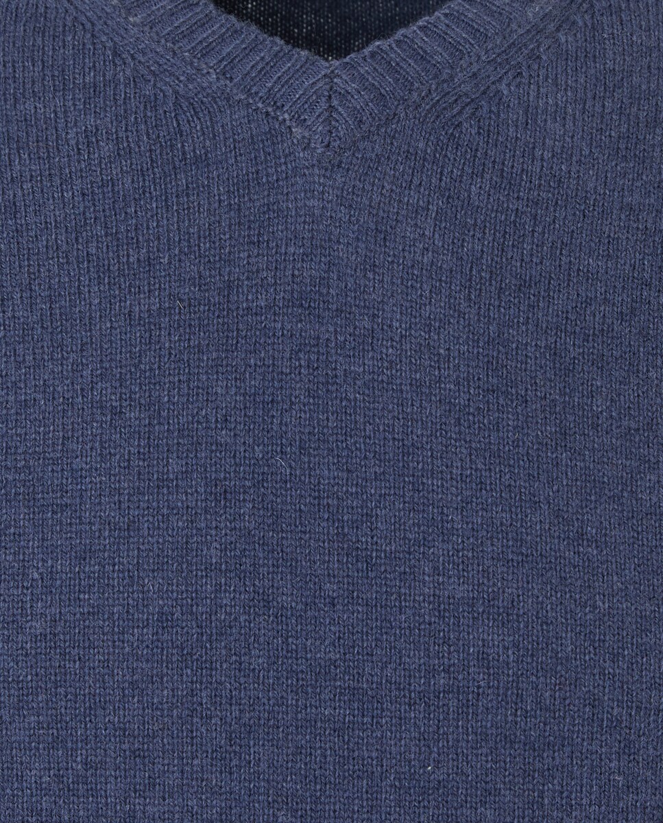 Jersey de hombre cuello pico liso Lambswool Nylon 400 Azul-5