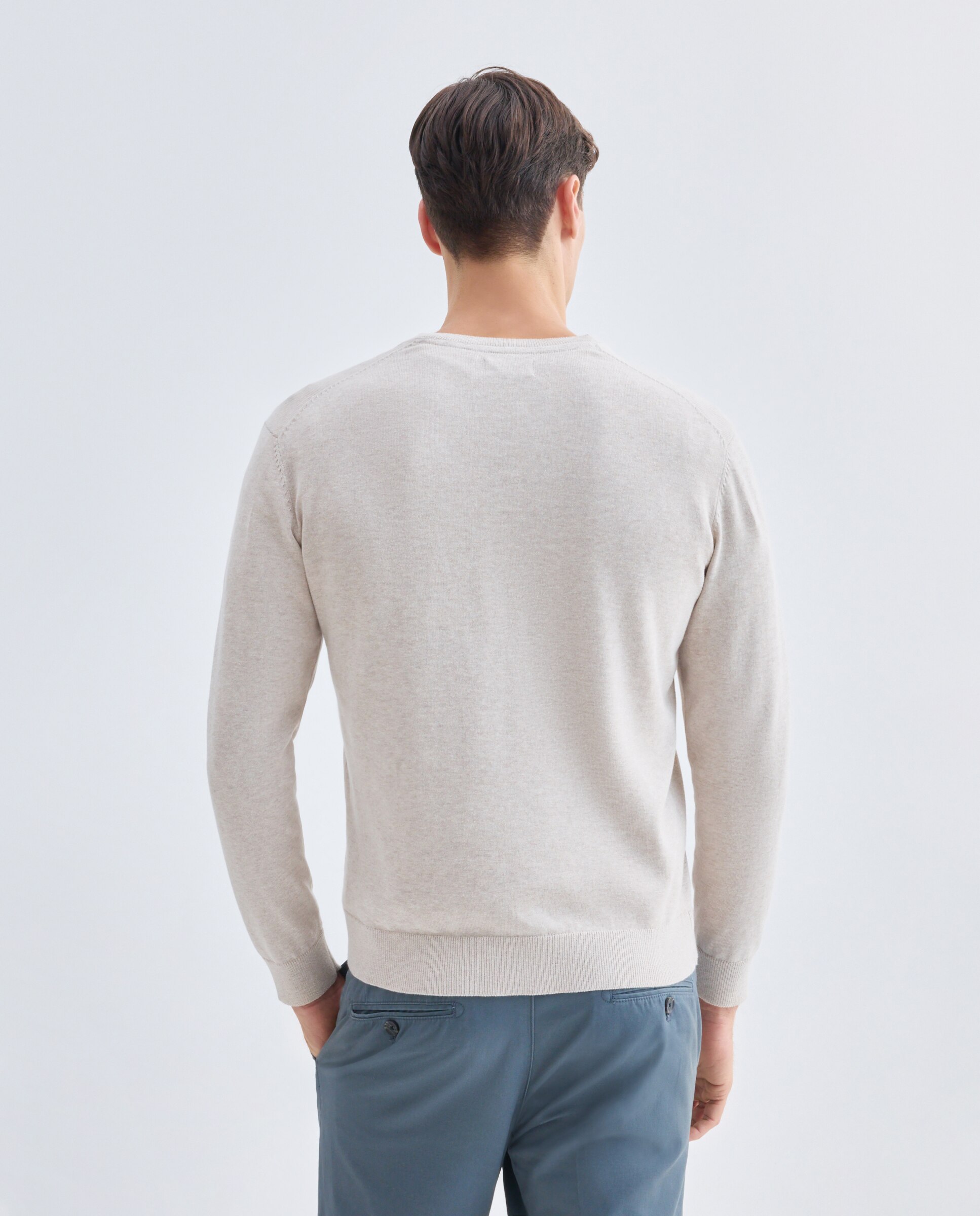 Jersey de hombre cuello pico liso 100% Algodón 710 Beige-3