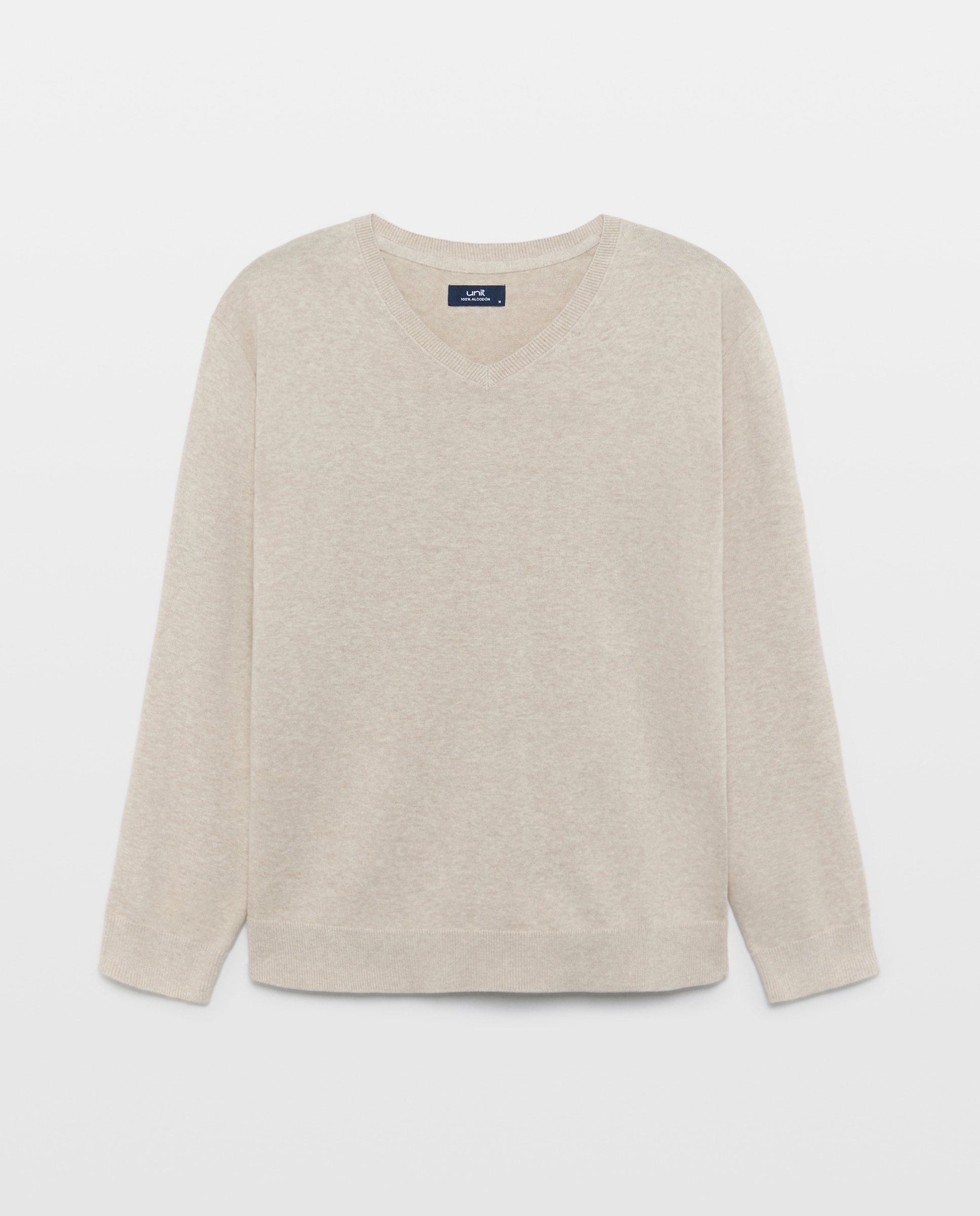 Jersey de hombre cuello pico liso 100% Algodón 710 Beige-4