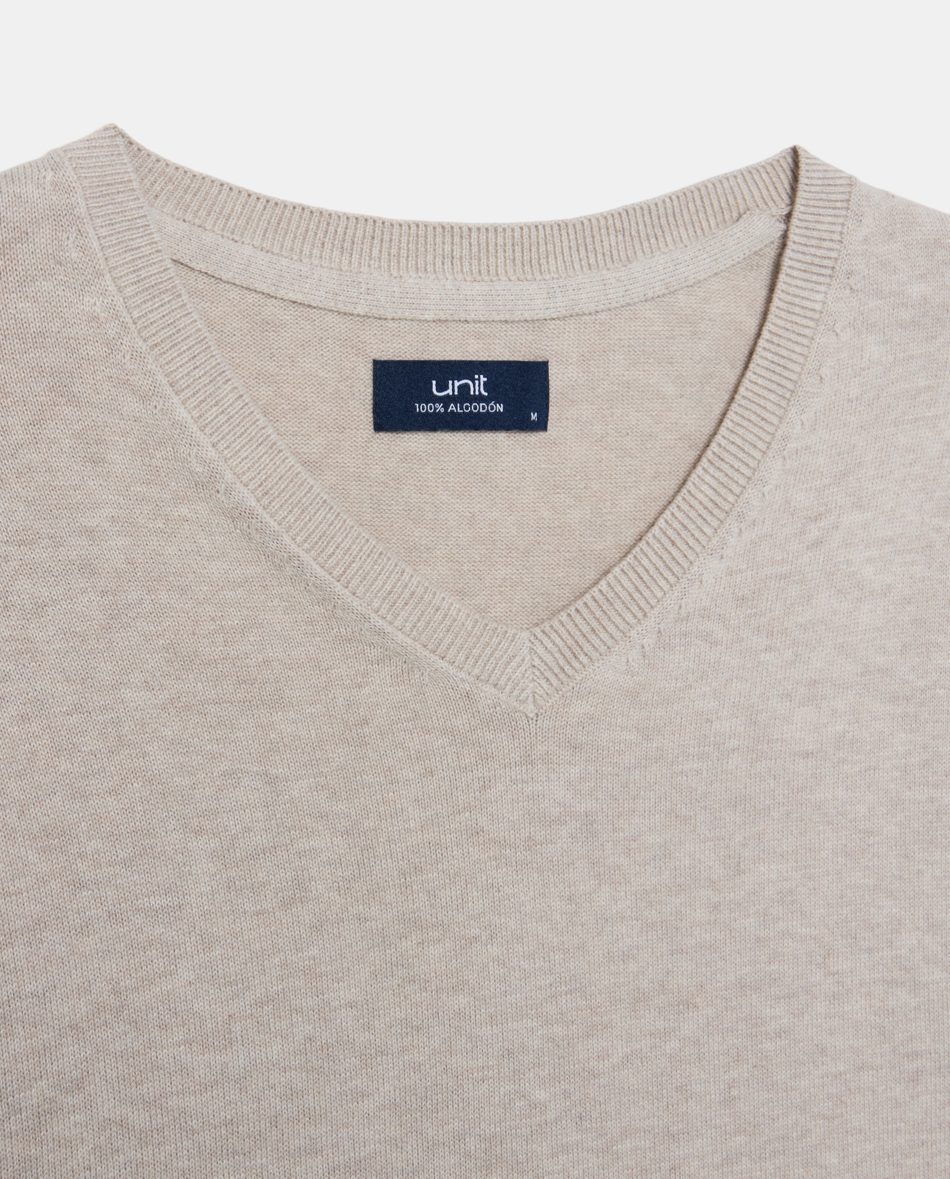 Jersey de hombre cuello pico liso 100% Algodón 710 Beige-5