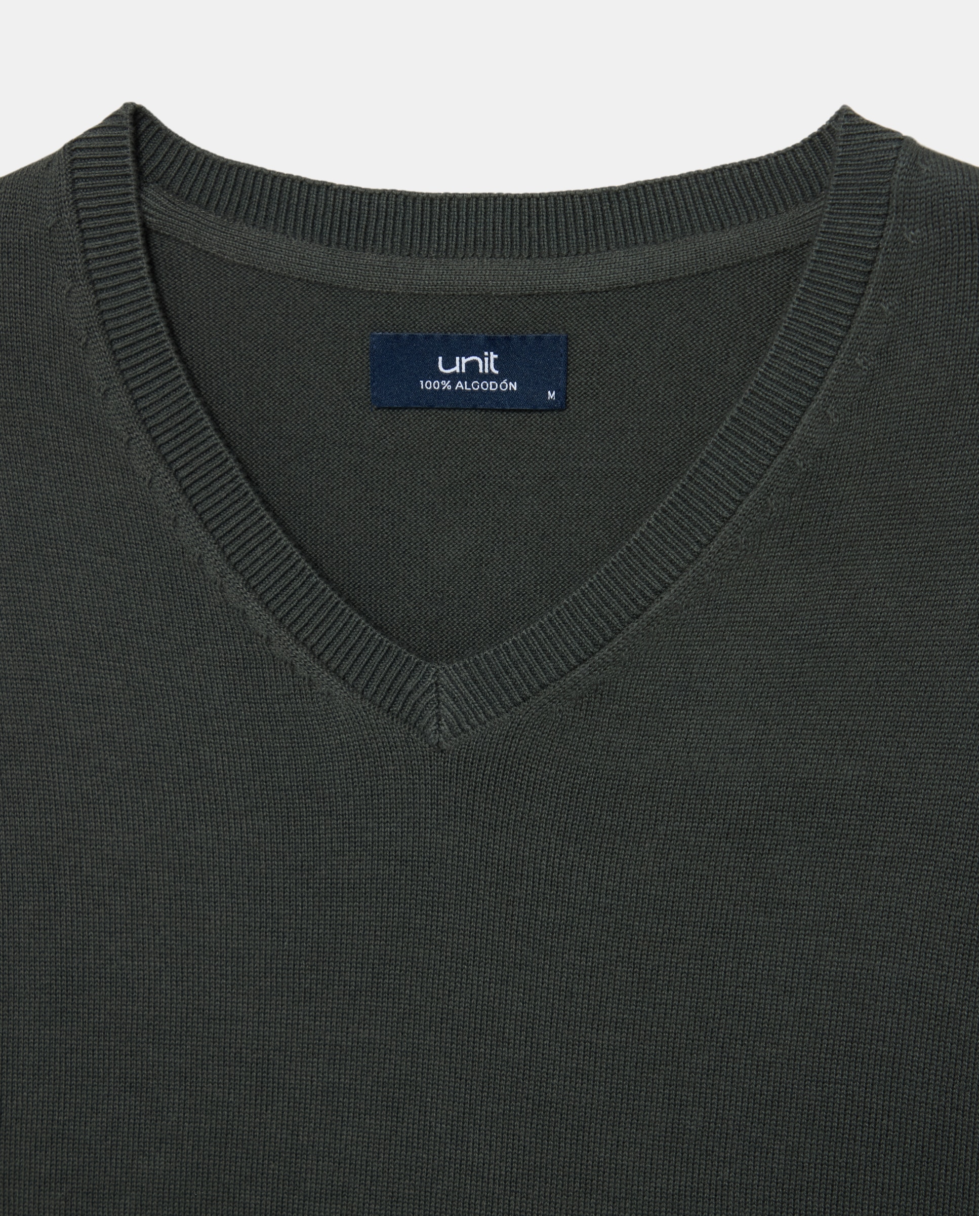 Jersey de hombre cuello pico liso 100% Algodón 530 Verde oscuro-5