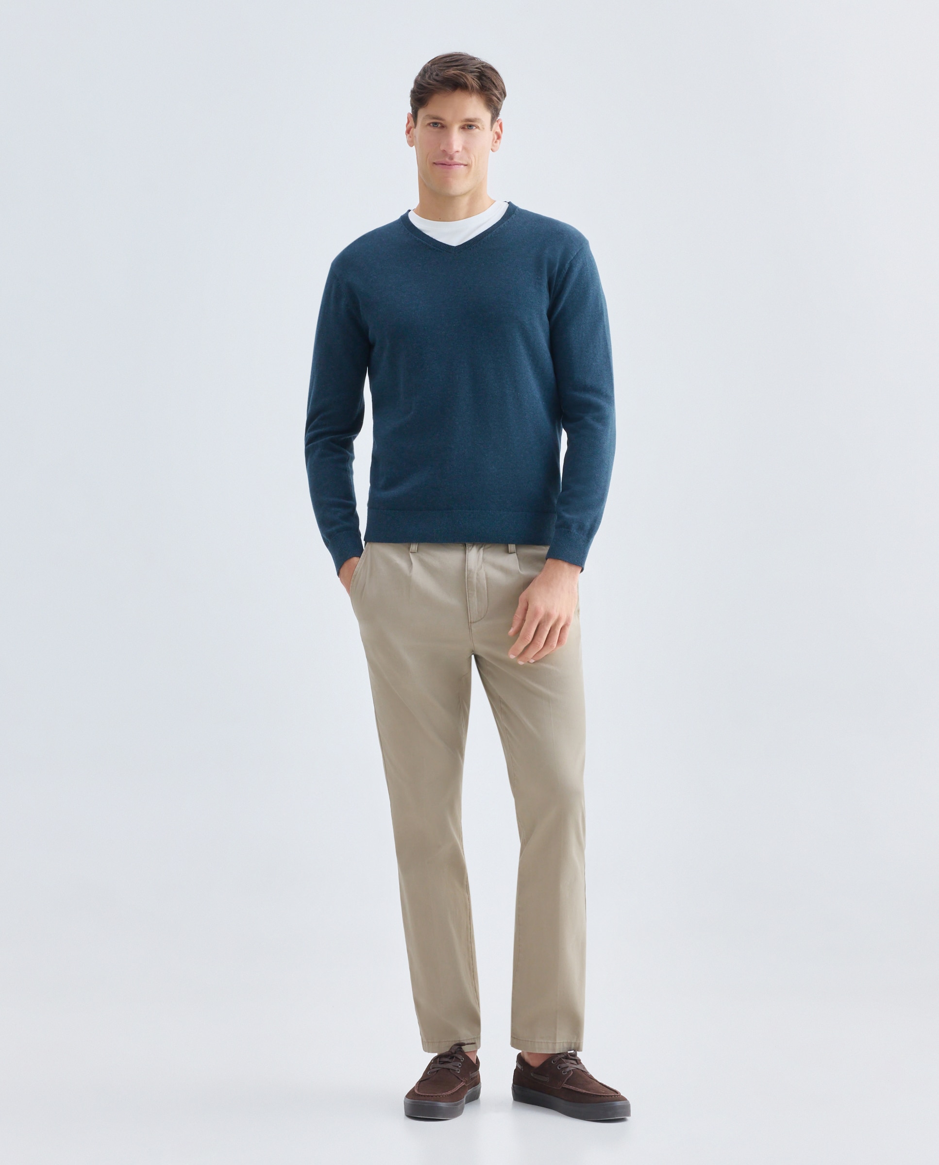 Jersey de hombre cuello pico liso 100% Algodón 400 Azul-2