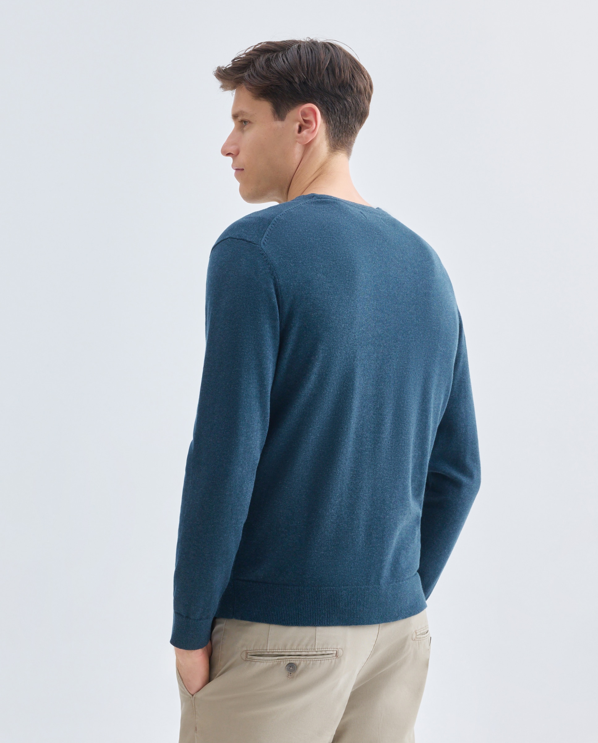 Jersey de hombre cuello pico liso 100% Algodón 400 Azul-3