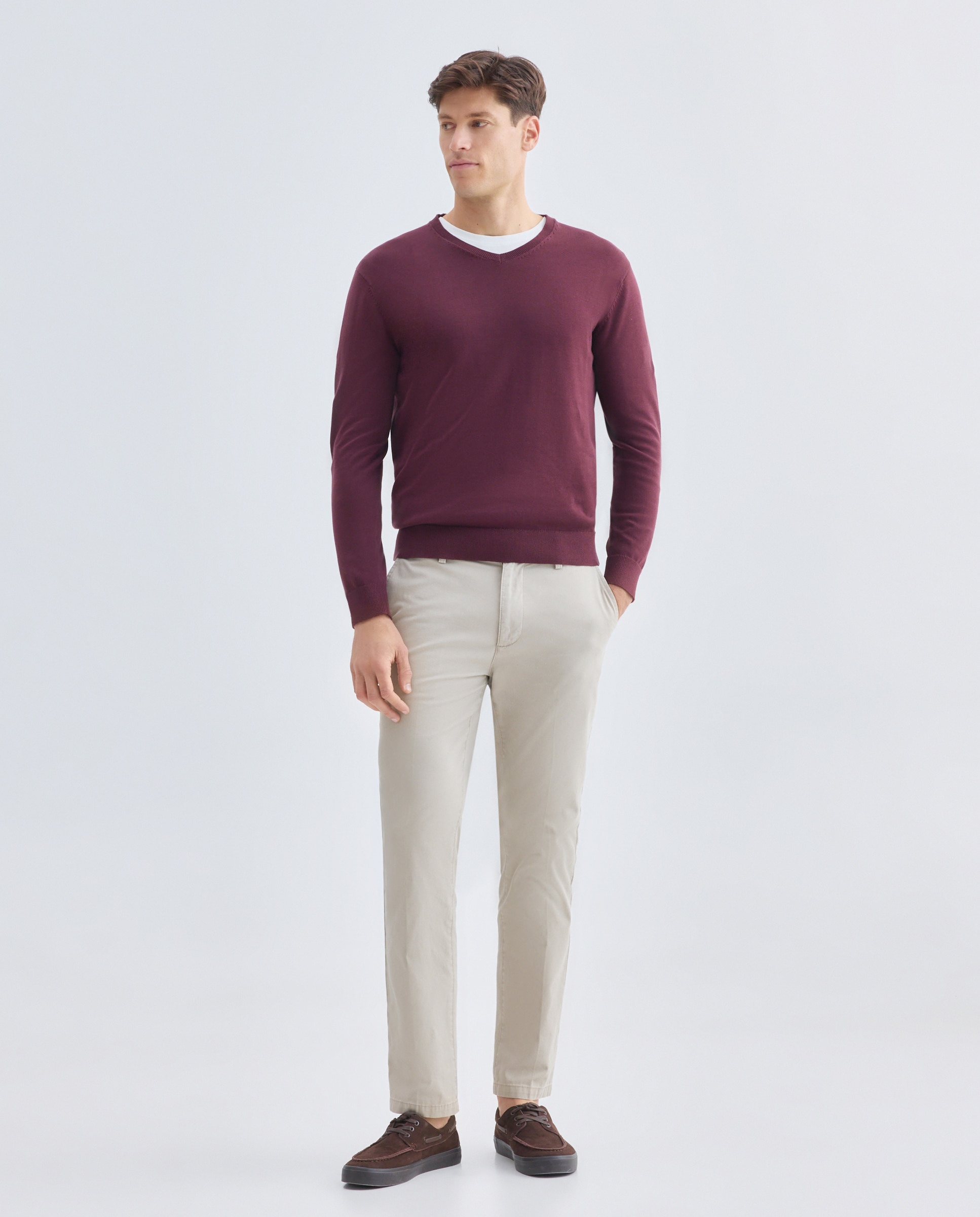 Jersey de hombre cuello pico liso 100% Algodón 290 Burdeos-2
