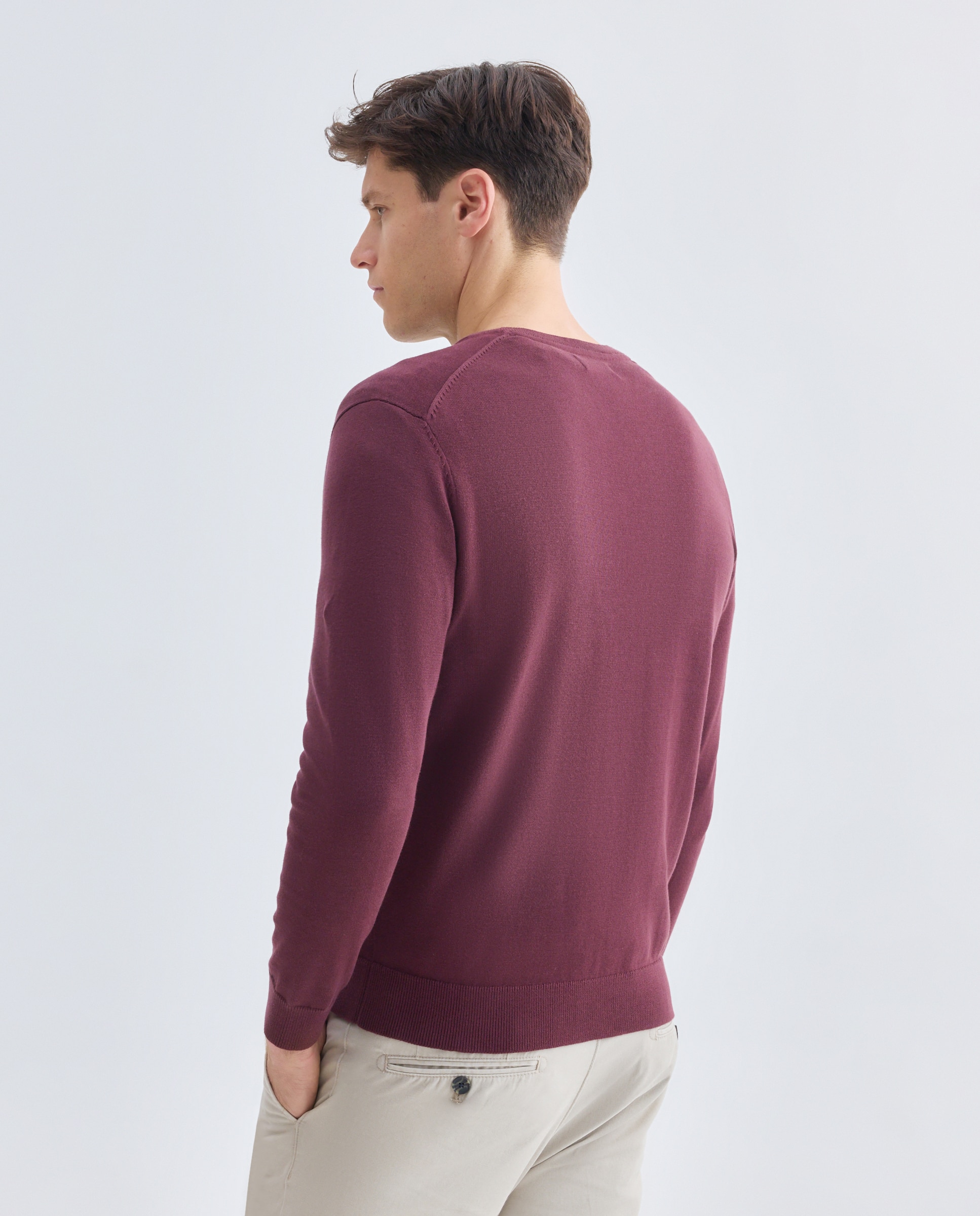 Jersey de hombre cuello pico liso 100% Algodón 290 Burdeos-3