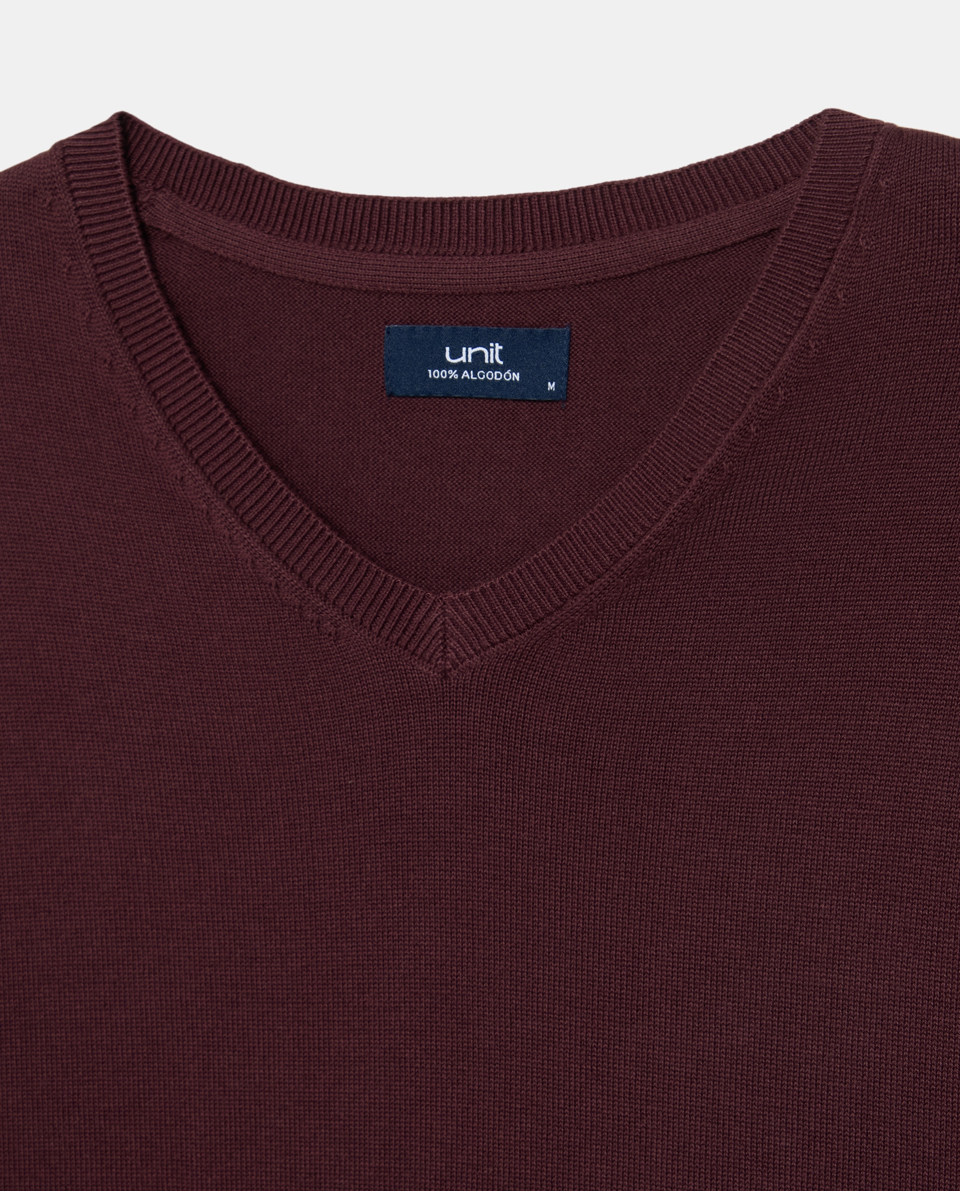 Jersey de hombre cuello pico liso 100% Algodón 290 Burdeos-5