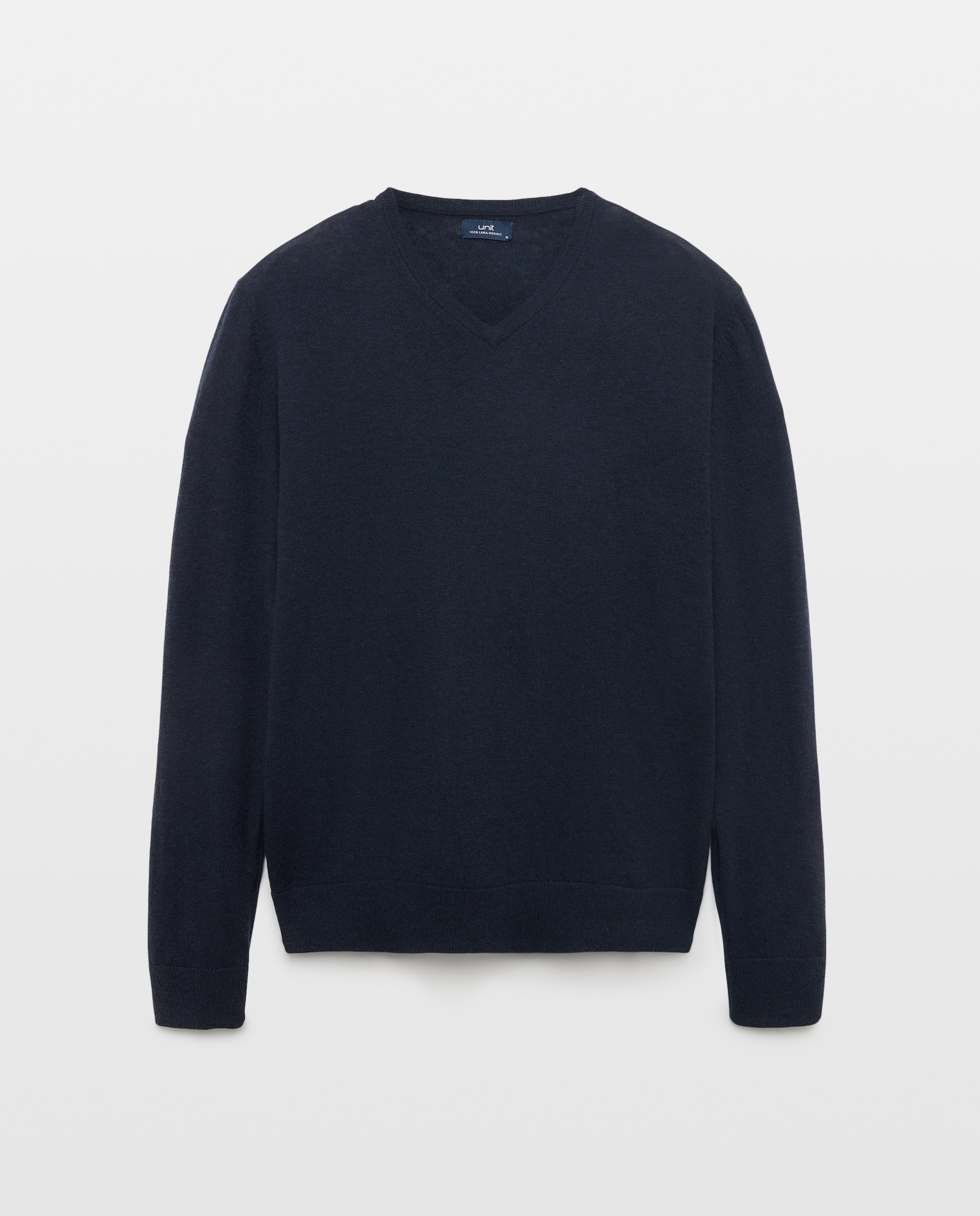 Jersey de hombre cuello pico liso 100% Lana Merino Azul marino-4
