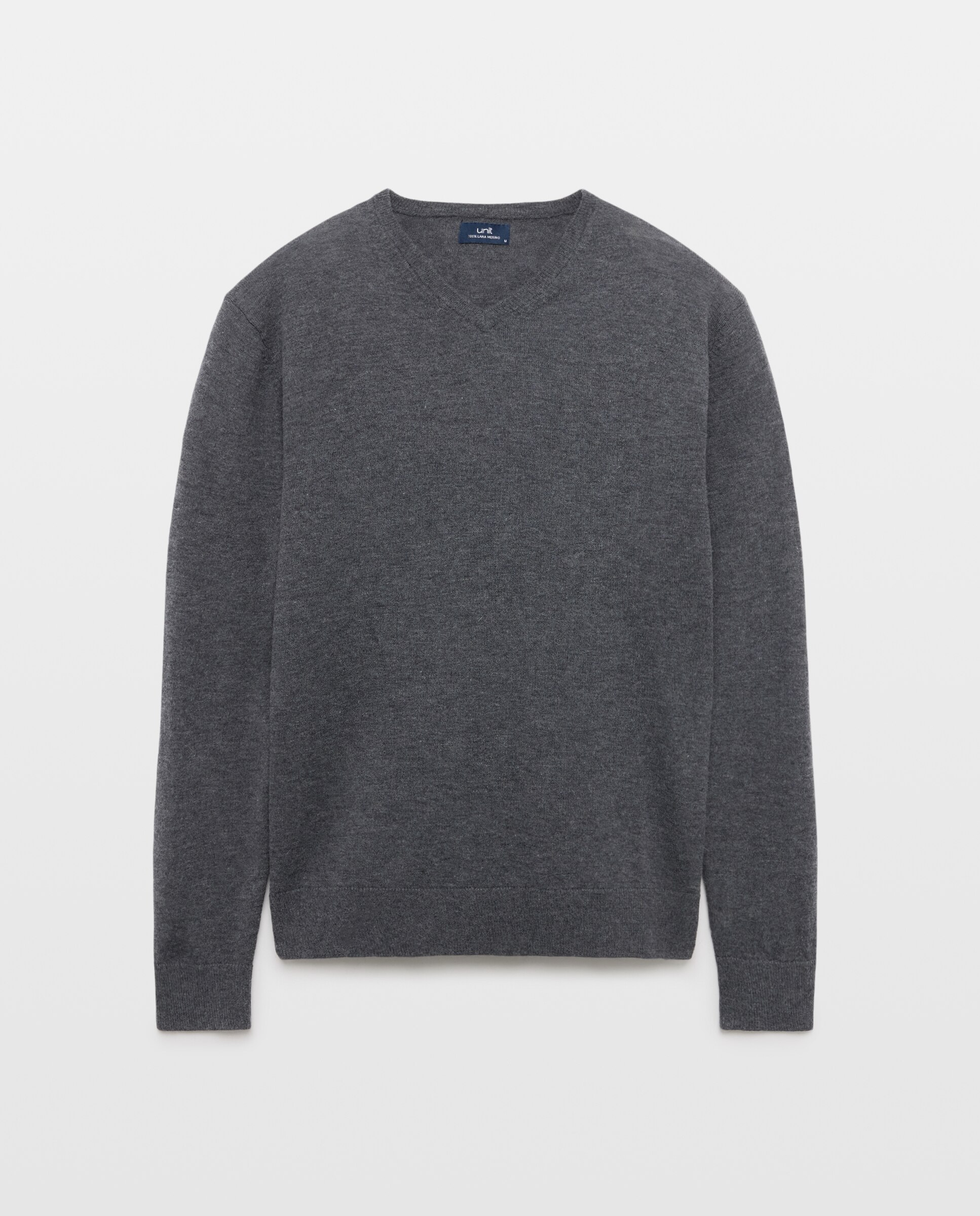 Jersey de hombre cuello pico liso 100% Lana Merino 830 Antracita-4