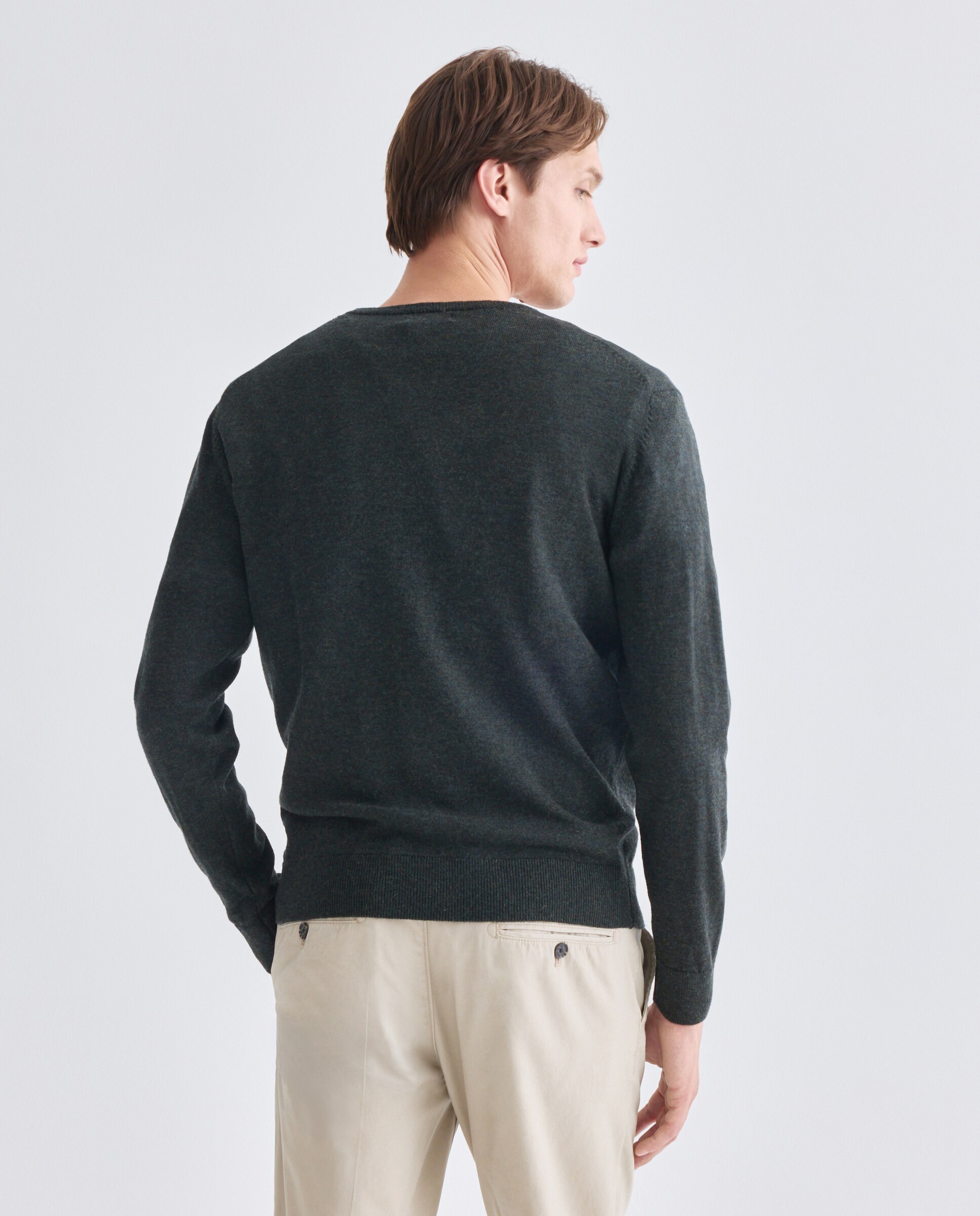 Jersey de hombre cuello pico liso 100% Lana Merino 500 VERDE-3