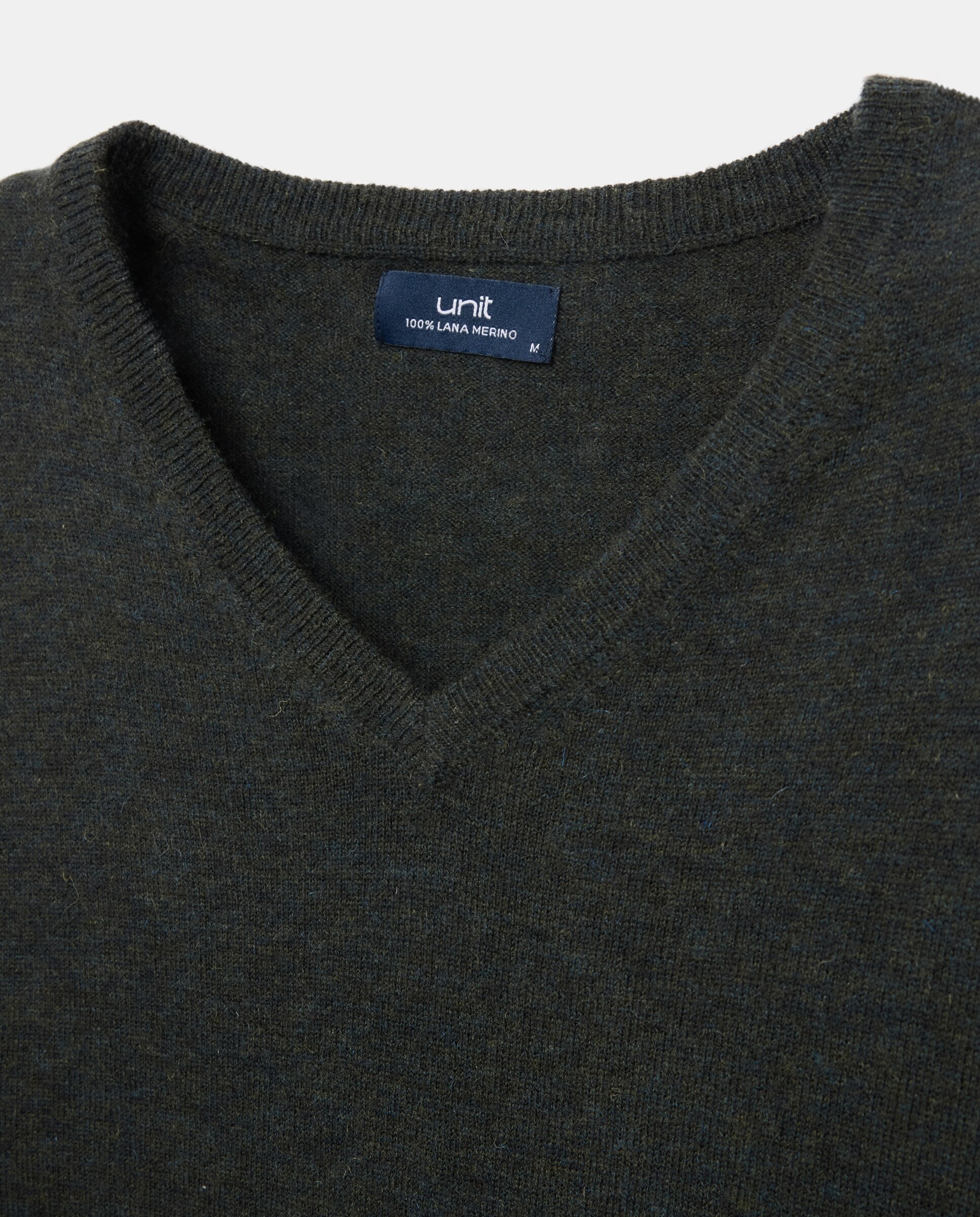 Jersey de hombre cuello pico liso 100% Lana Merino 500 VERDE-5
