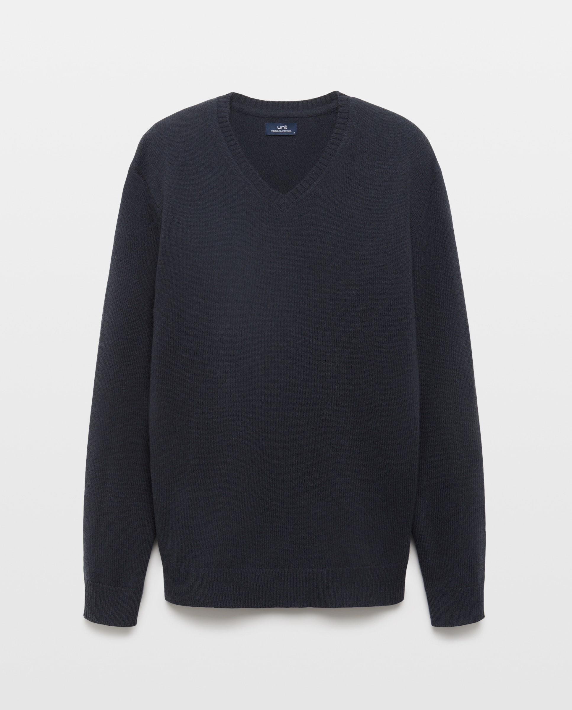 Jersey de hombre cuello pico liso Lambswool Nylon Azul marino-4