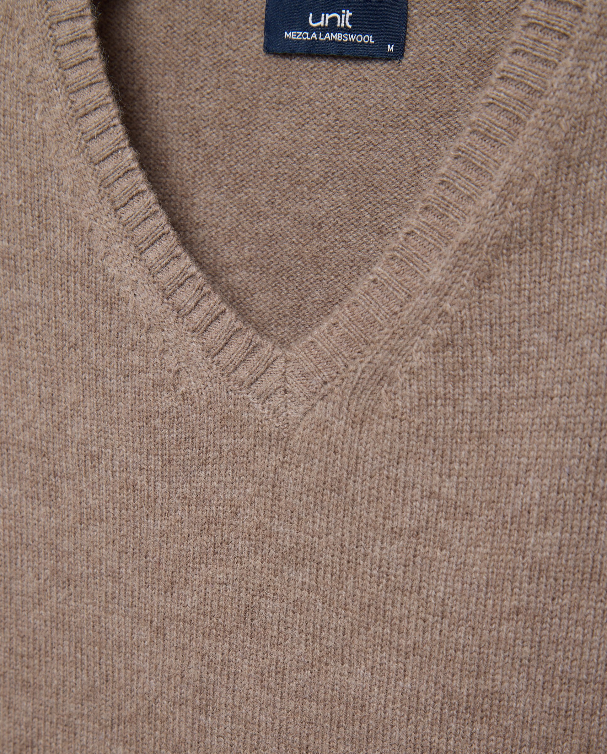 Jersey de hombre cuello pico liso Lambswool Nylon Marrón-5