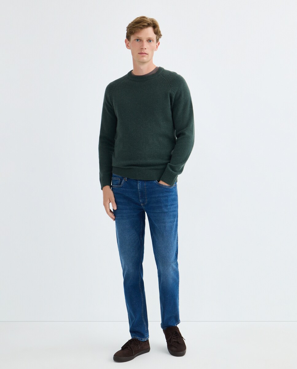 Jersey de hombre cuello caja liso Lambswool Nylon 530 Verde oscuro-2