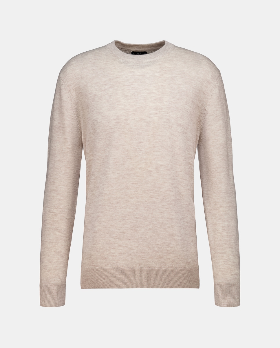 Jersey de hombre cuello caja liso 100% lana merino Beige-4