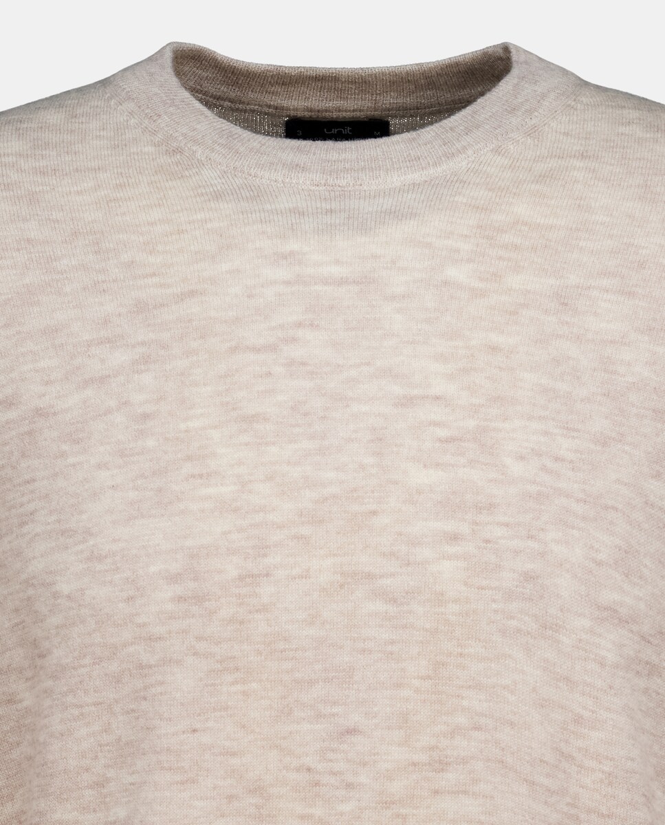 Jersey de hombre cuello caja liso 100% lana merino Beige-5