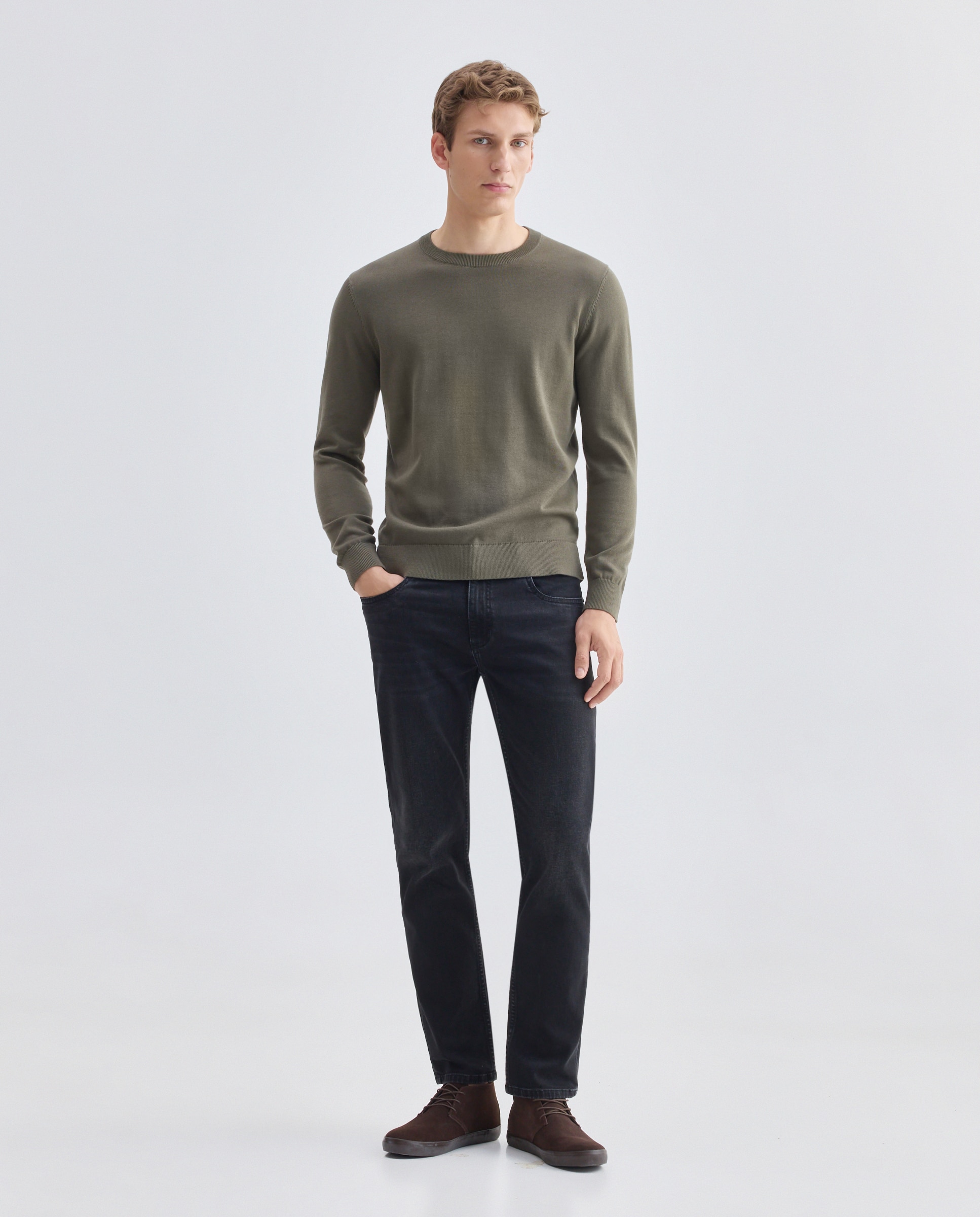 Jersey de hombre cuello caja liso 100% Algodón 520 Kaki-2
