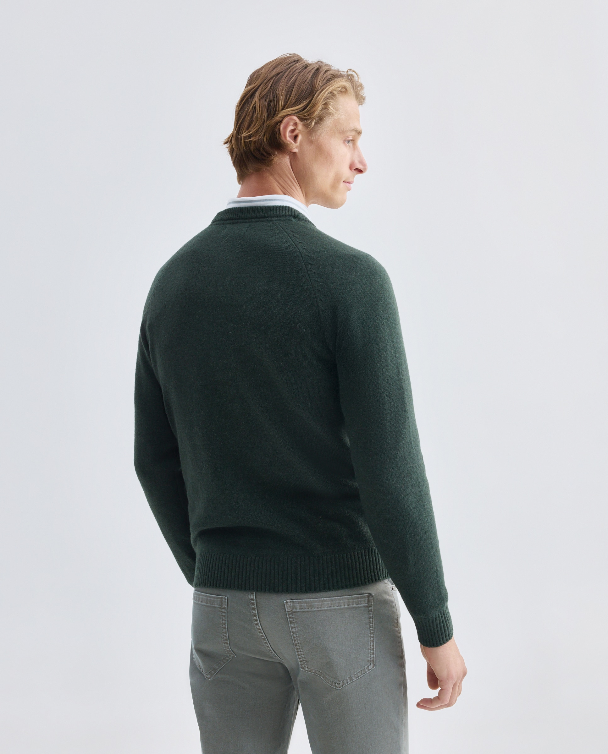 Jersey de hombre cuello caja liso Lambswool Nylon 530 Verde oscuro-3
