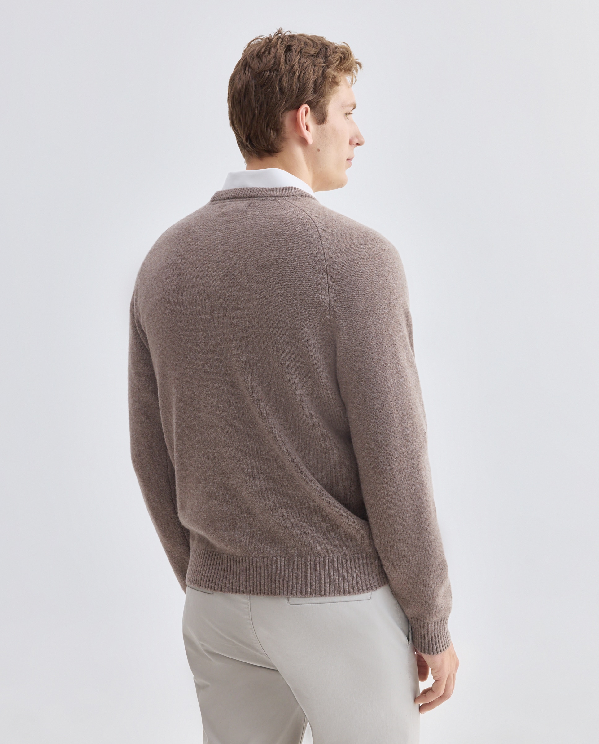 Jersey de hombre cuello caja liso Lambswool Nylon Marrón-2