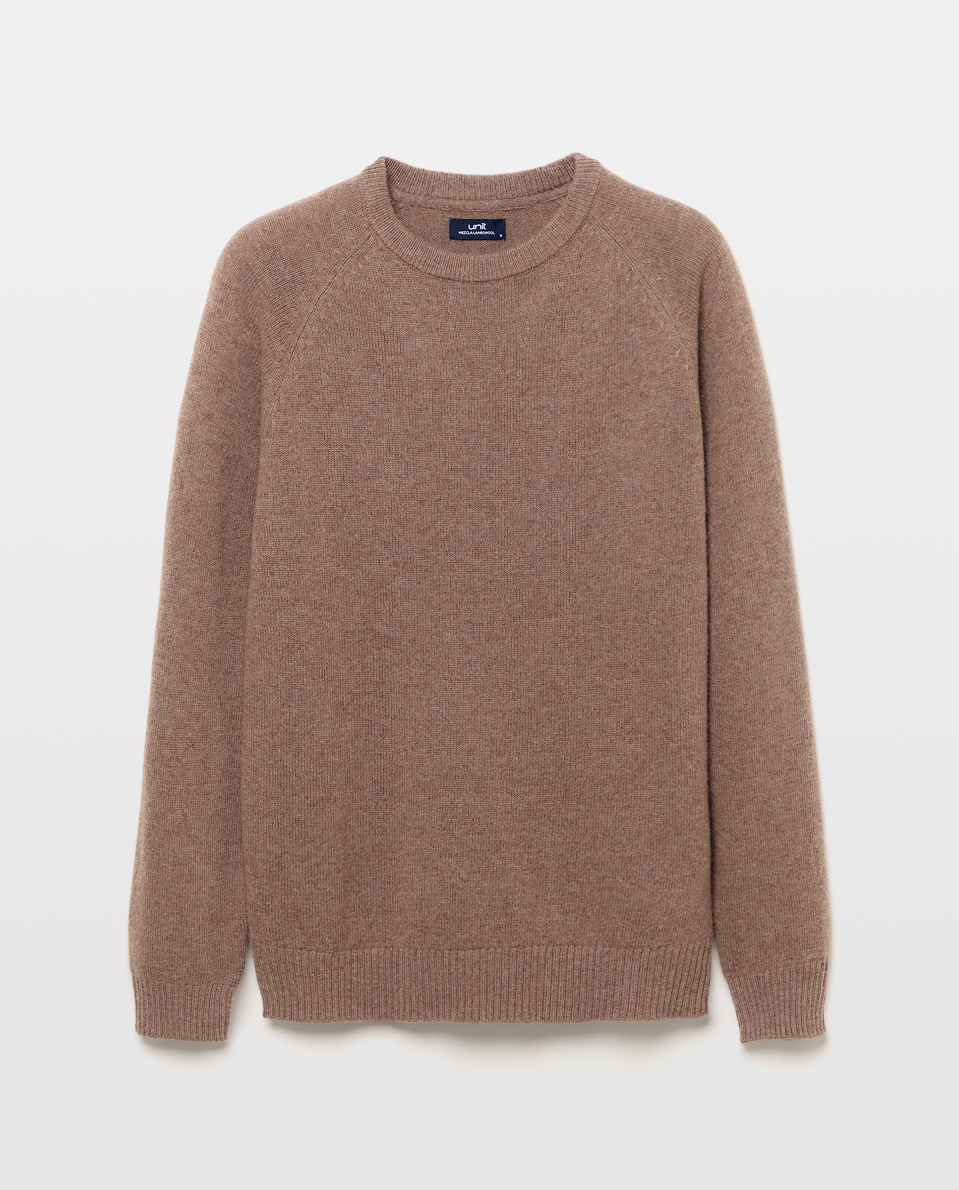 Jersey de hombre cuello caja liso Lambswool Nylon Marrón-3