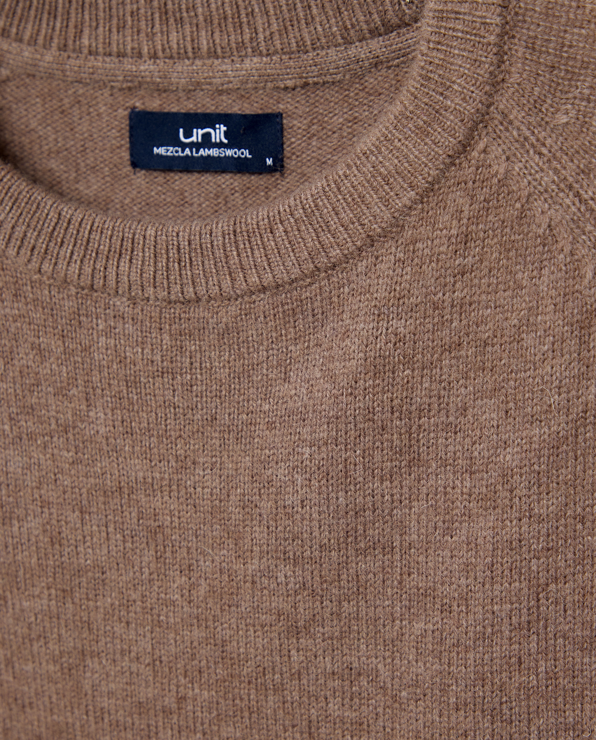 Jersey de hombre cuello caja liso Lambswool Nylon Marrón-4