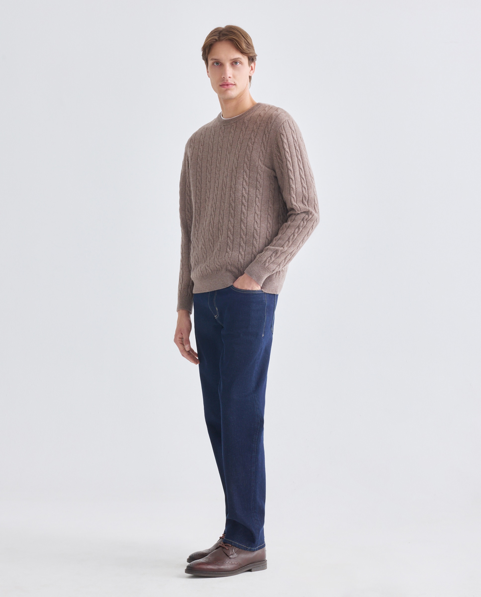 Jersey de hombre cuello caja ochos Lambswool Nylon Marrón-2