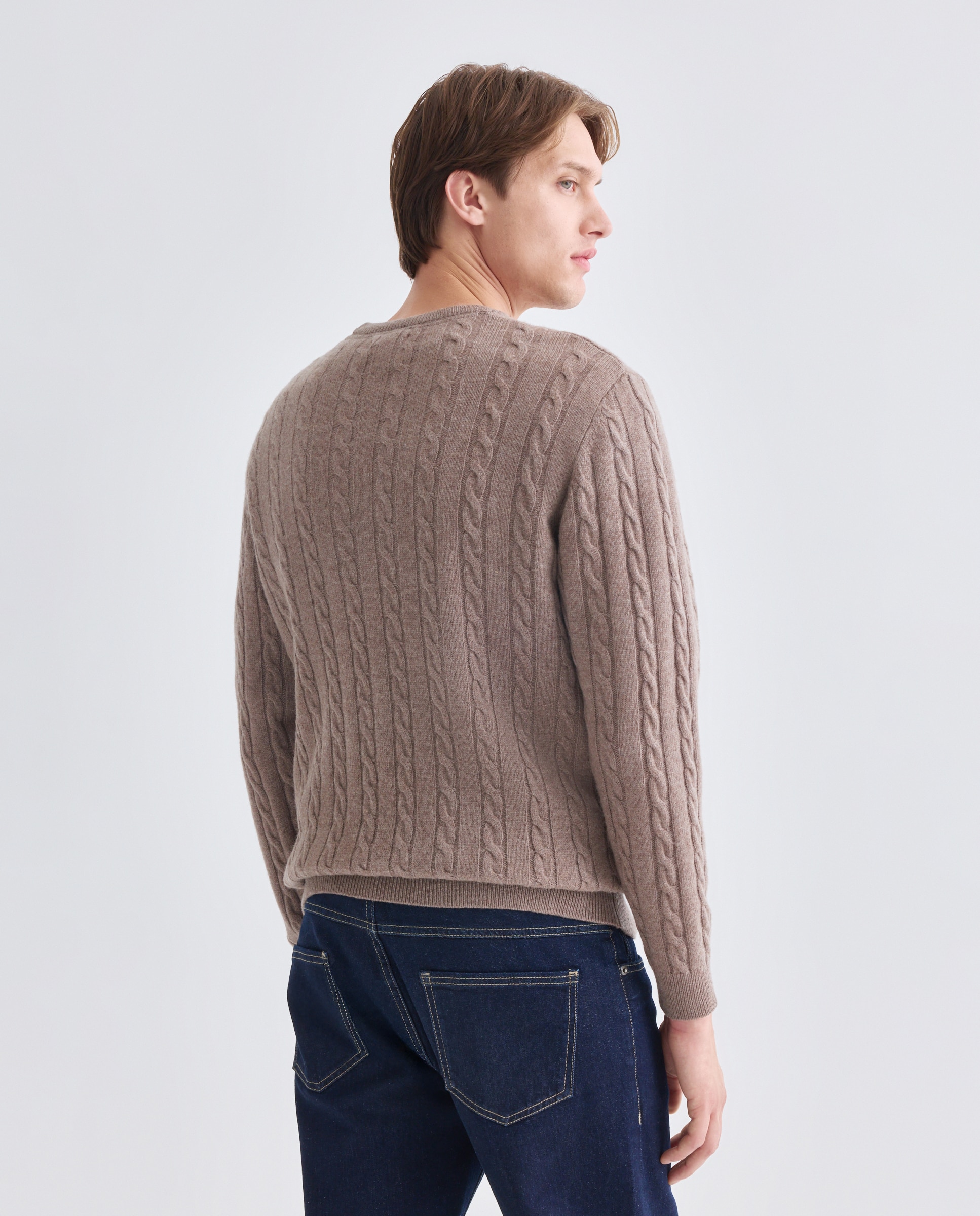 Jersey de hombre cuello caja ochos Lambswool Nylon Marrón-3