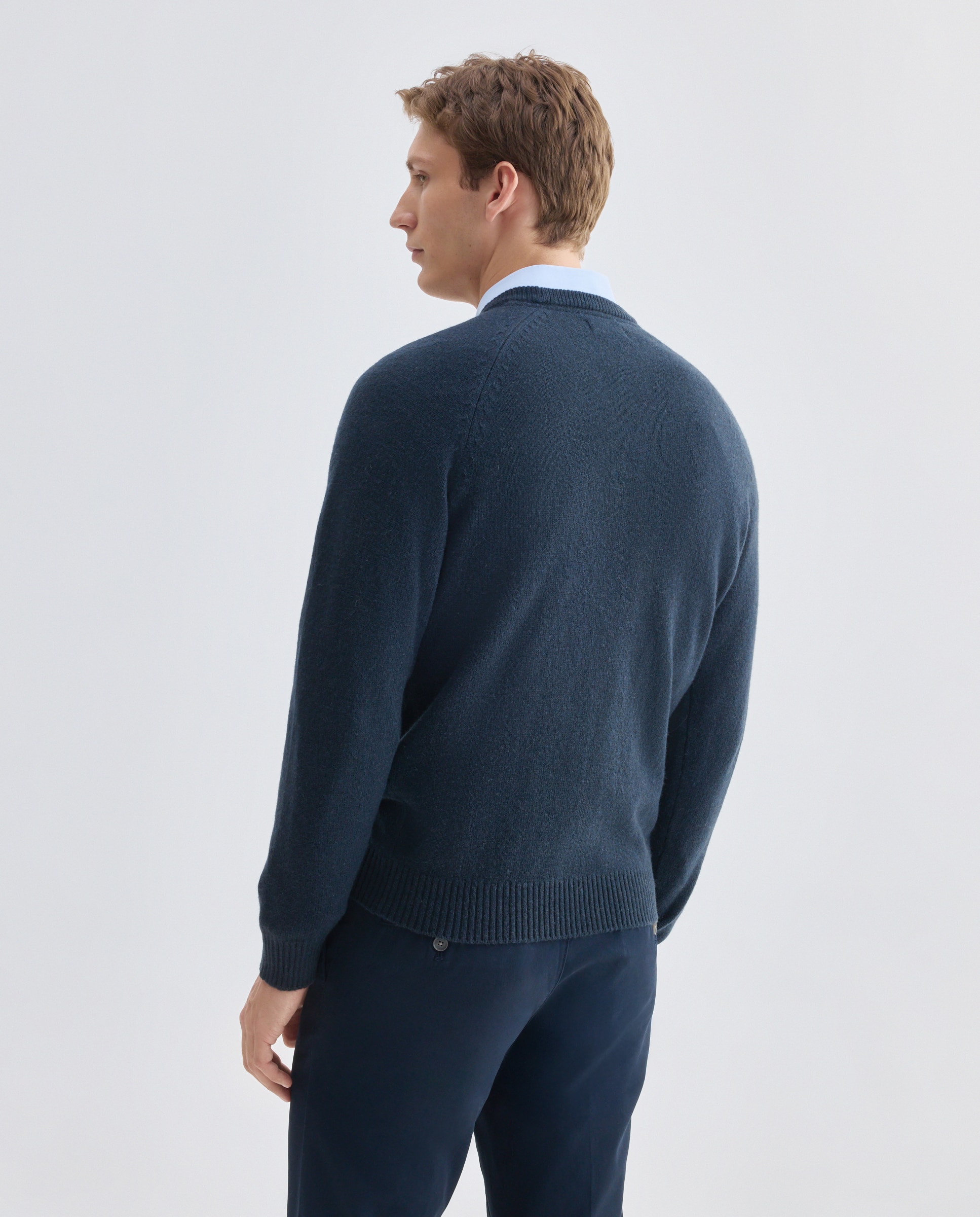 Jersey de hombre cuello caja liso Lambswool Nylon Azul marino-3
